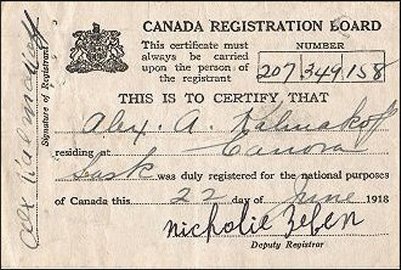 1918 National Registration Card